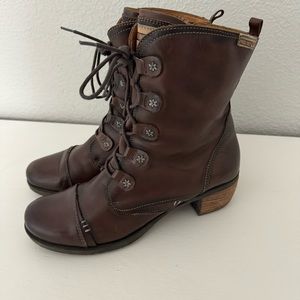 Pikolinos Le Mans Brown Leather Lace Up Heeled Tall Ankle Boots Size 41